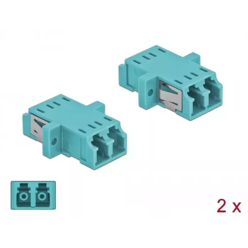 Skaidulinio optinio adapterio DELOCK LC moteriška–moteriška OM3 duplex pakuotė (2 vnt.)