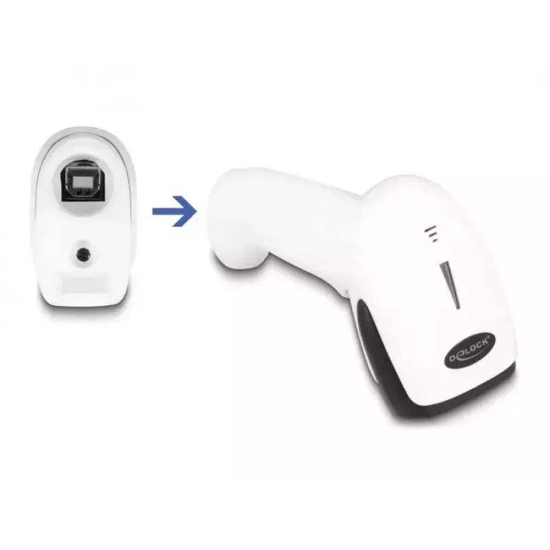 Nešiojamas brūkšninių kodų skaitytuvas DeLOCK 90587 1D 2D belaidis Bluetooth USB baltas