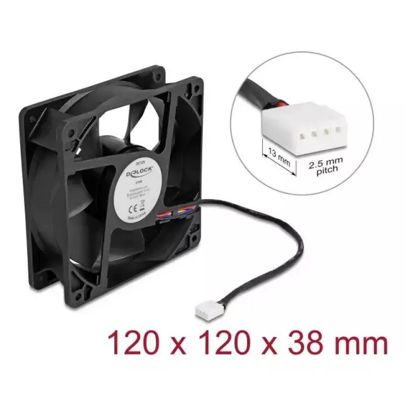 Ventiliatorius DELOCK 67298 120 mm juodas 12 V DC 3,53 m³/h
