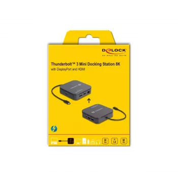 DeLOCK Thunderbolt 3 Mini Dock stotelė su 8K DisplayPort, HDMI, USB, LAN, garsu ir PD 3.0