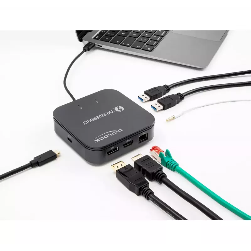 DeLOCK Thunderbolt 3 Mini Dock stotelė su 8K DisplayPort, HDMI, USB, LAN, garsu ir PD 3.0