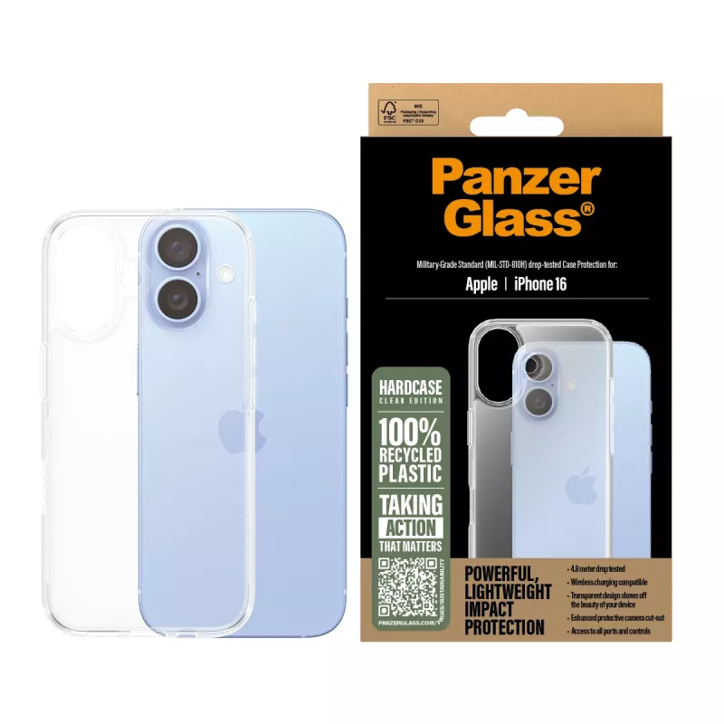 PanzerGlass 1287 HardCase nugarėlė iPhone 16 6,1 colio telefonui, PC/TPU, permatoma