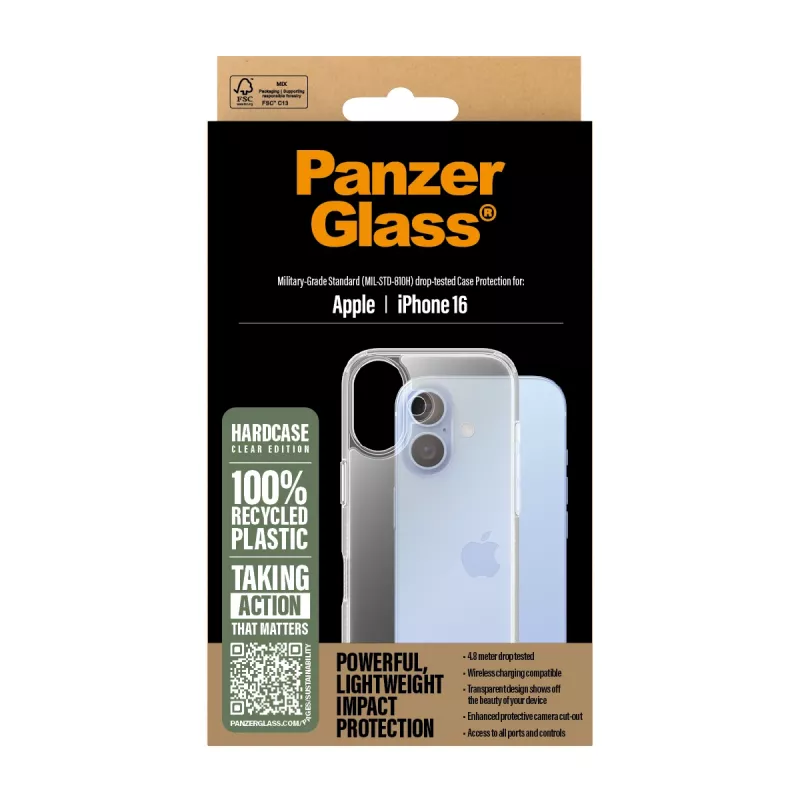 PanzerGlass 1287 HardCase nugarėlė iPhone 16 6,1 colio telefonui, PC/TPU, permatoma