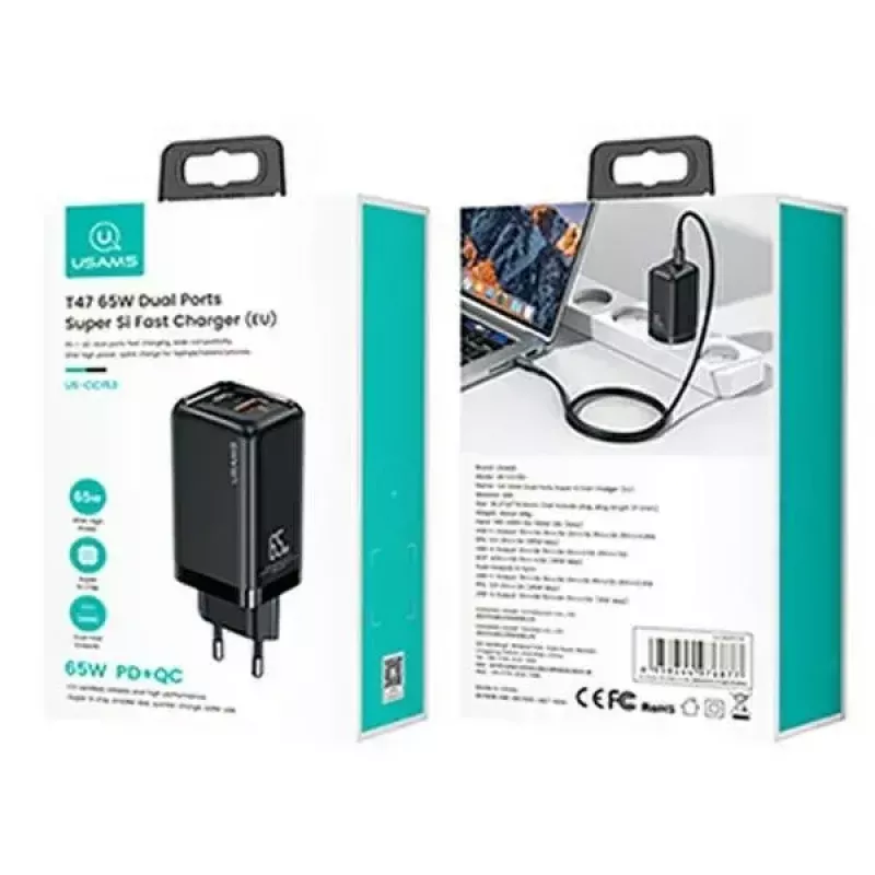 Įkroviklis usams T47 USB / USB‑C 65W PD Greitasis Įkrovimas