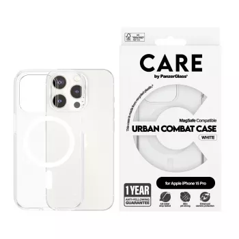 PanzerGlass CARE™ by ® Urban Combat Dėklas Skaidrus su Balta MagSafe iPhone 15 Pro
