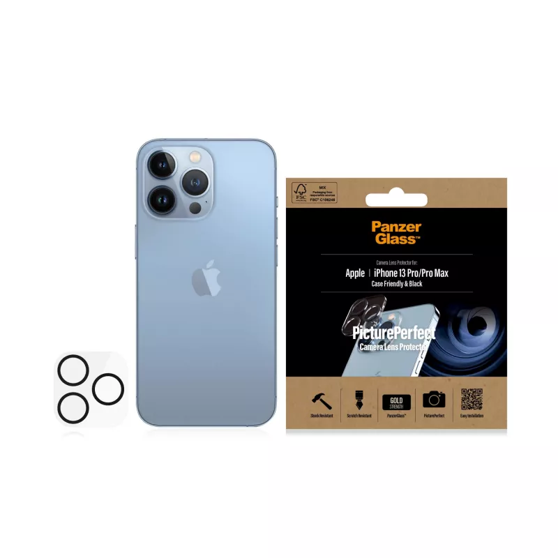 Apsauginis fotoaparato lęšio stiklas PanzerGlass Apple iPhone 13 Pro / 13 Pro Max, atsparus įbrėžimams ir smūgiams
