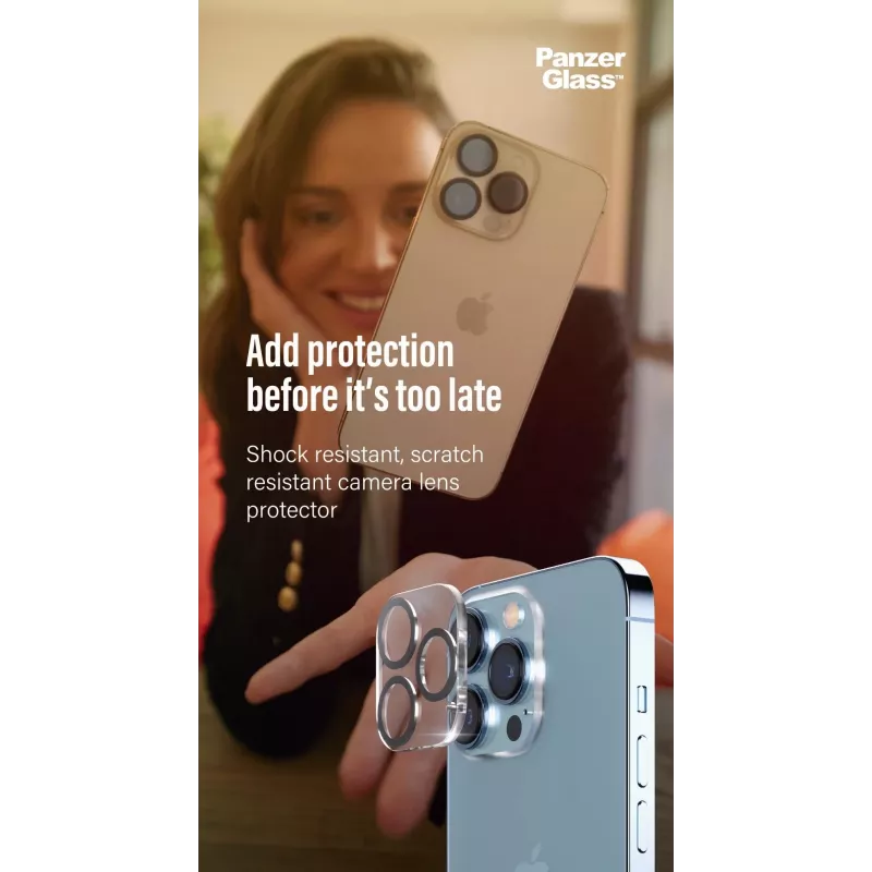 Apsauginis fotoaparato lęšio stiklas PanzerGlass Apple iPhone 13 Pro / 13 Pro Max, atsparus įbrėžimams ir smūgiams