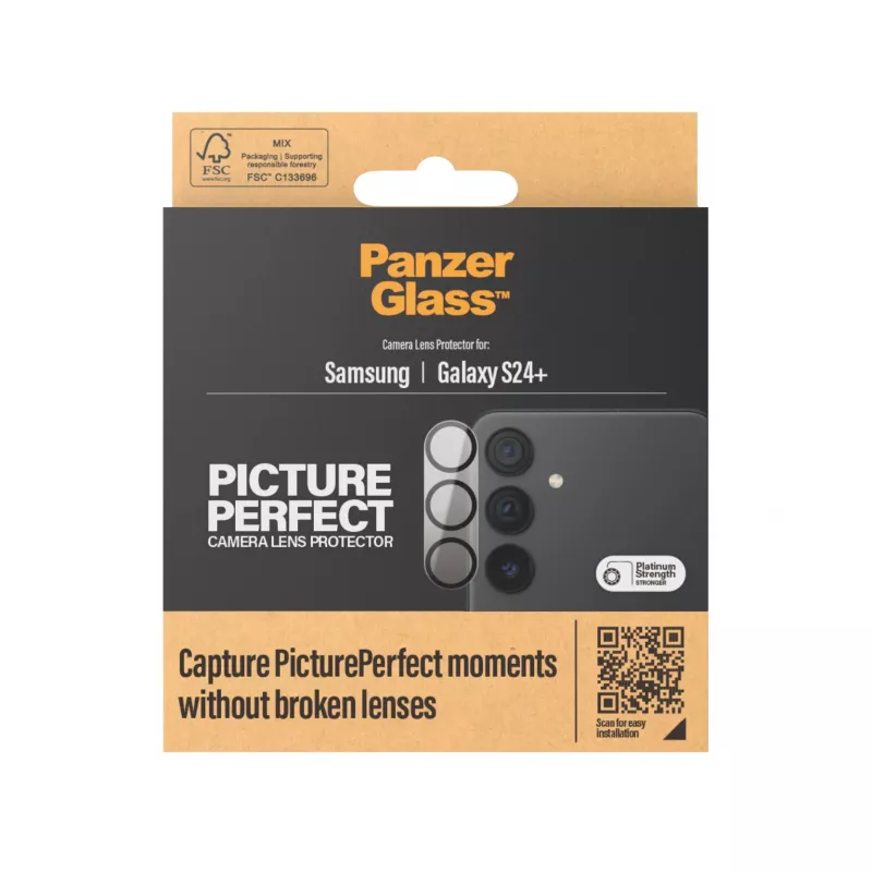 PanzerGlass PicturePerfect apsauginis stiklas Samsung Galaxy S24 Plus fotoaparatui, atsparus įbrėžimams ir smūgiams