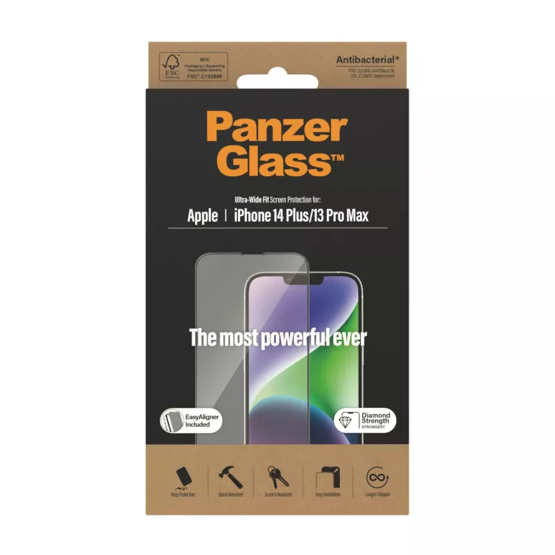 PanzerGlass® ekrano apsauga iPhone 14 Plus | 13 Pro Max | Ultra-Wide Fit su EasyAligner