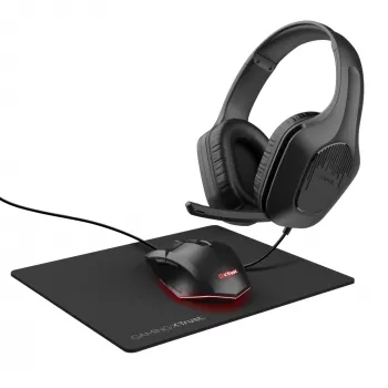 Trust GXT 790 Tridox 3-in-1 žaidimų rinkinys (ausinės, pelė, pelės kilimėlis), juodas