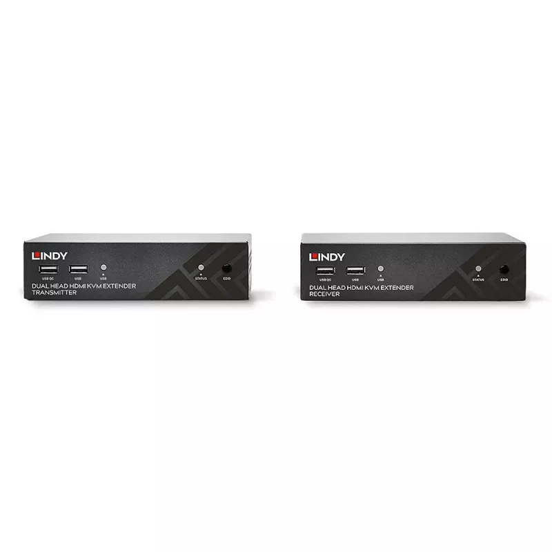 Lindy 100m Cat.6 Dual Head HDMI, USB ir RS-232 praplėtimo rinkinys, siųstuvas ir imtuvas, laidinis, 100 m, Cat6, 1920 x 1080 pikseliai, juoda