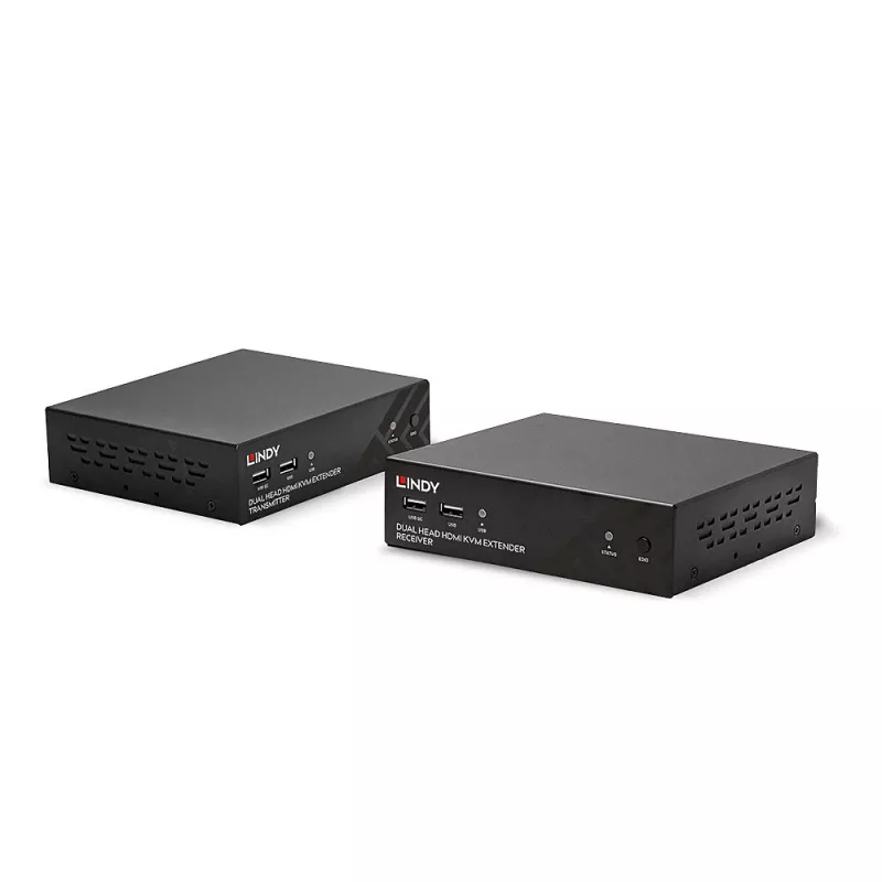 Lindy 100m Cat.6 Dual Head HDMI, USB ir RS-232 praplėtimo rinkinys, siųstuvas ir imtuvas, laidinis, 100 m, Cat6, 1920 x 1080 pikseliai, juoda