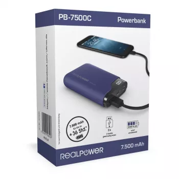 Nešiojamas įkroviklis RealPower PB-7500C 7500 mAh