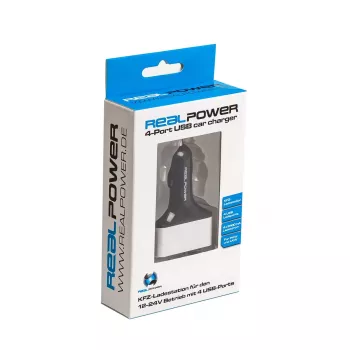 Automobilinis USB įkroviklis RealPower 176636 (4 prievadai, 12–24 V)