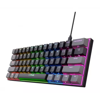 Trust GXT 867 Acira klaviatūra žaidimams USB QWERTZ vokiška juoda pilka 60% mechaninė RGB