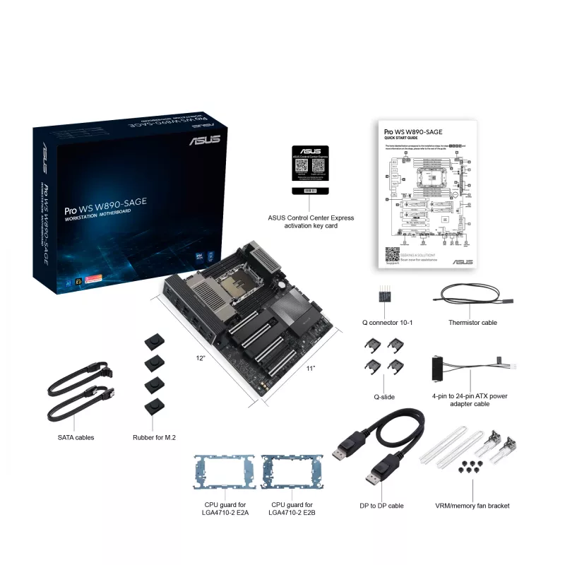 Motininė plokštė ASUS PRO WS W890-SAGE – Intel W890, LGA 4710-2, CEB, 8× DIMM, DDR5, keturių kanalų, 2.5G ir 10G Ethernet