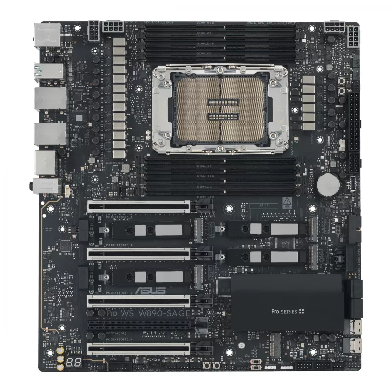 Motininė plokštė ASUS PRO WS W890-SAGE – Intel W890, LGA 4710-2, CEB, 8× DIMM, DDR5, keturių kanalų, 2.5G ir 10G Ethernet