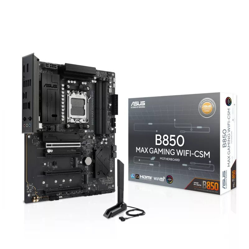 Motininė plokštė ASUS B850 MAX GAMING WIFI Socket AM5 ATX, AMD B850, DDR5, 4 DIMM, 256 GB, Wi‑Fi 6E, 2.5Gb Ethernet