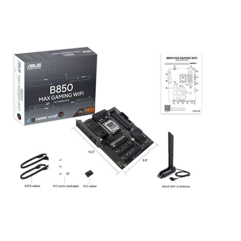 Motininė plokštė ASUS B850 MAX GAMING WIFI Socket AM5 ATX, AMD B850, DDR5, 4 DIMM, 256 GB, Wi‑Fi 6E, 2.5Gb Ethernet