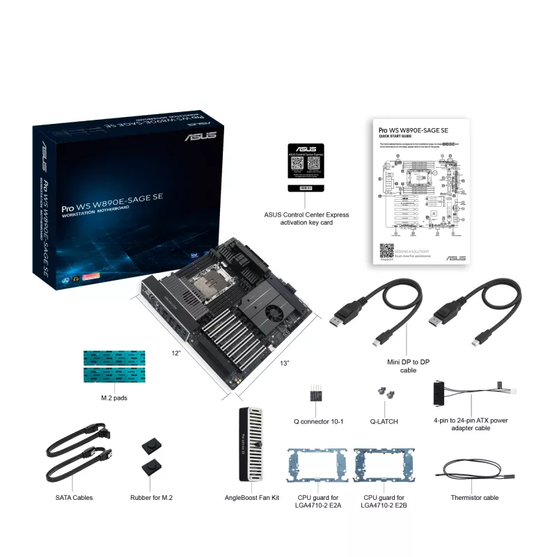 Pagrindinė plokštė ASUS Pro WS W890E-SAGE SE — Intel W890, LGA 4710-2, EEB, 8x DIMM DDR5, aštuonių kanalų, 10GbE