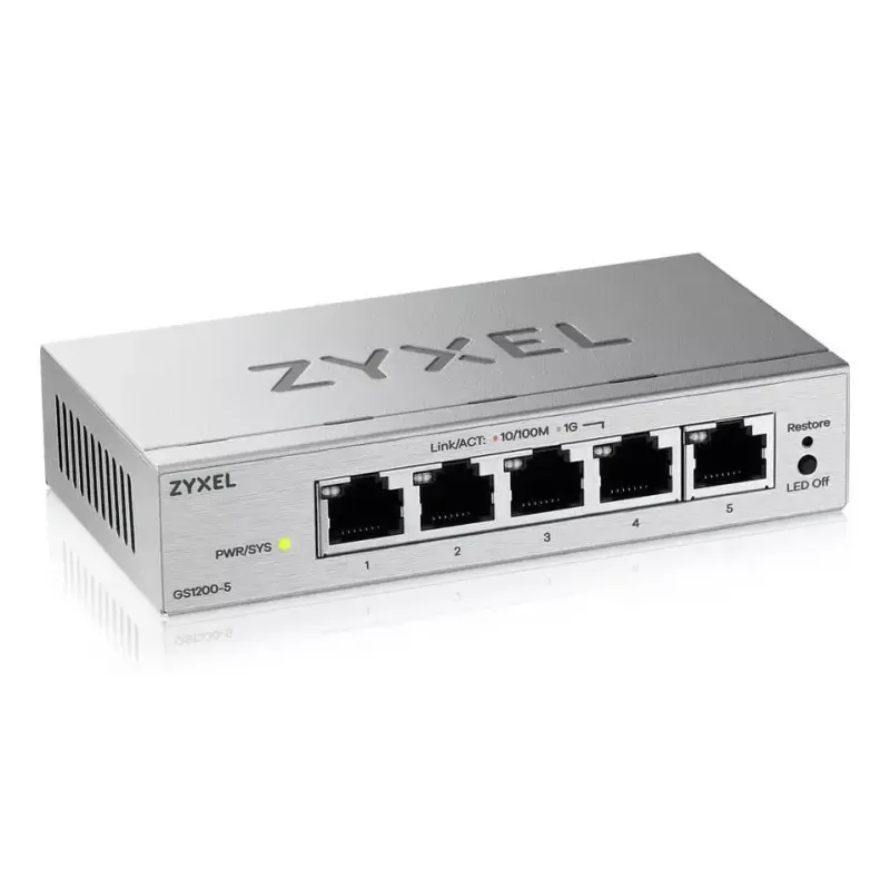 Valdomas L2 Gigabit stalinis jungiklis Zyxel GS1200-5V3 — 5 x RJ-45 10/100/1000, 10 Gbps perjungimas