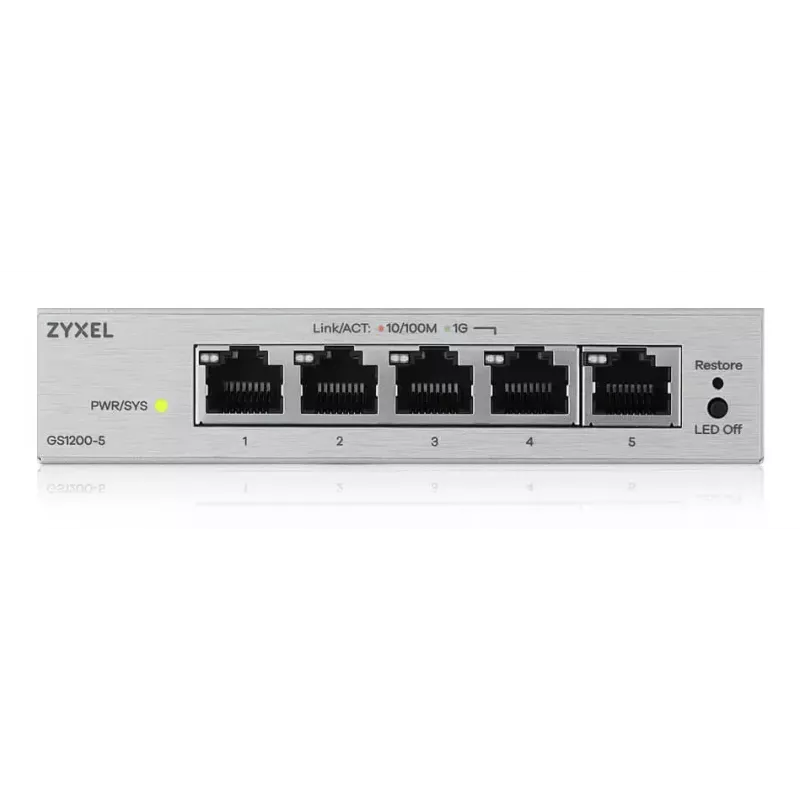 Valdomas L2 Gigabit stalinis jungiklis Zyxel GS1200-5V3 — 5 x RJ-45 10/100/1000, 10 Gbps perjungimas