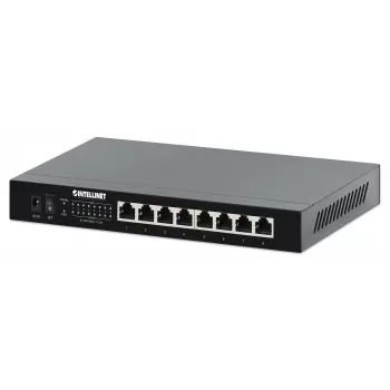 Intellinet 8 prievadų 2.5G Ethernet PoE+ jungiklis – aštuoni 10/100/1000/2500 Mbps PSE PoE+ prievadai, 100 W PoE galios biudžetas, nevaldomas, stalinis, galimas montavimas ant sienos