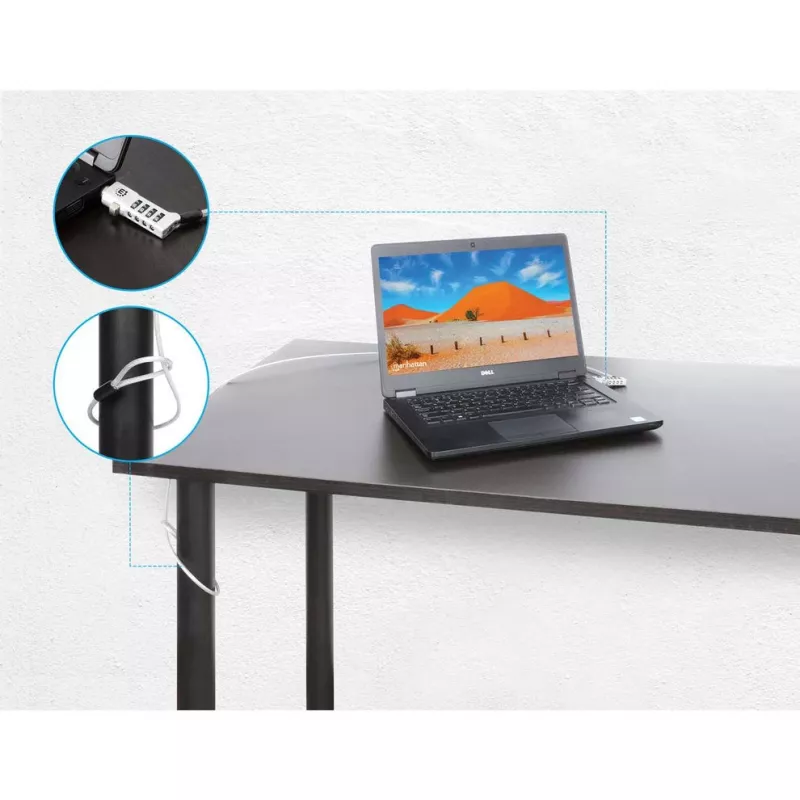 Manhattan Universal 3-in-1 nešiojamojo kompiuterio spyna su kodu, tinka Noble Wedge®, Nano ir K-Slot, 1,8 m plieninis kabelis, sidabrinė