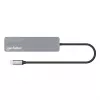 Manhattan USB-C dokų stotelė / centras su kortelių skaitytuvu, 5 prievadai: HDMI, USB-A (x2) ir USB-C (x2), su Power Delivery (PD) 100W – reikalingas išorinis USB-C įkroviklis (neįtrauktas). Maitinama per USB (nereikia išorinio maitinimo šaltinio), kai PD