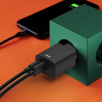Hama 00201960 mobiliojo įrenginio įkroviklis, ausinėms, Power bank, išmaniajam telefonui, planšetei, juodas, AC greitasis įkrovimas, vidaus