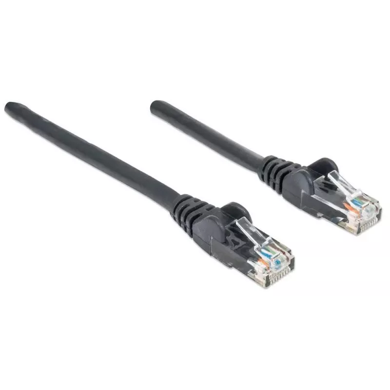 Intellinet tinklo jungiamasis kabelis, Cat6, 0,5 m, juodas, CCA, U/UTP, PVC, RJ45, paauksuoti kontaktai, su apsauga nuo užkliuvimo, su bateliais, viso gyvenimo garantija