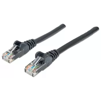 Intellinet tinklo jungiamasis kabelis, Cat6, 1 m, juodas, CCA, U/UTP, PVC, RJ45, auksuoti kontaktai, su apsauga nuo užkliuvimo, su gaubtu, viso gyvenimo garantija