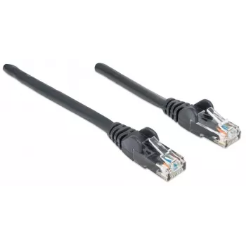 Intellinet tinklo jungiamasis kabelis, Cat6, 1 m, juodas, CCA, U/UTP, PVC, RJ45, auksuoti kontaktai, su apsauga nuo užkliuvimo, su gaubtu, viso gyvenimo garantija