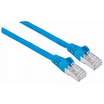 Intellinet tinklo jungiamasis kabelis, Cat7 kabelis / Cat6A kištukai, 0,5 m, mėlynas, varis, S/FTP, LSOH / LSZH, PVC, RJ45, auksu dengti kontaktai, su apsauga nuo užkliuvimo, su gaubtu, visą gyvenimą trunkanti garantija