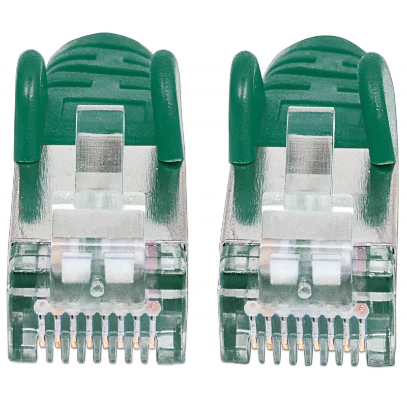 Intellinet tinklo jungiamasis kabelis, Cat6A, 1 m, žalias, varinis, S/FTP, LSOH / LSZH, PVC, RJ45, paauksuoti kontaktai, be užkabliukų, su apsauginiu gaubteliu, viso gyvenimo garantija
