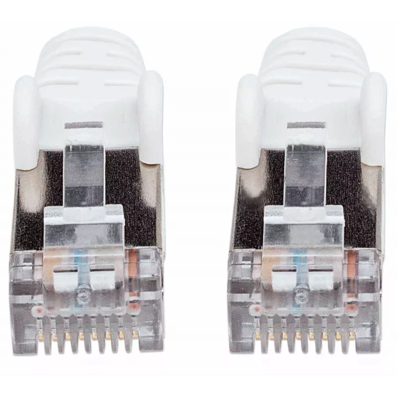 Intellinet tinklo jungiamasis laidas, Cat7 kabelis/Cat6A kištukai, 3 m, baltas, varis, S/FTP, LSOH/LSZH, PVC, RJ45, paauksuoti kontaktai, apsauga nuo užkabinimo, su gaubtuku, viso gyvenimo garantija