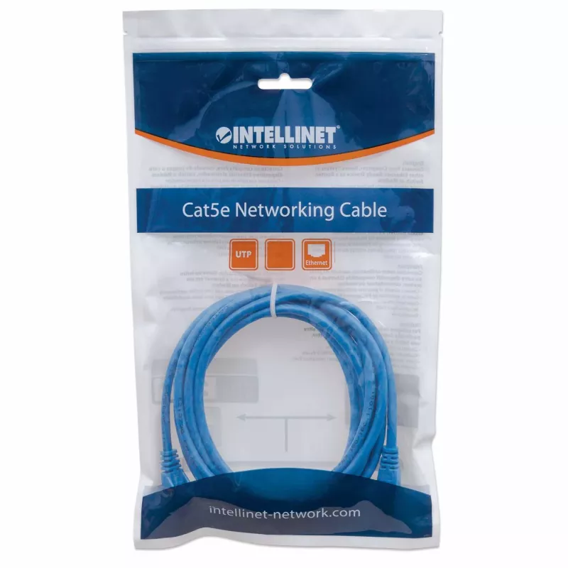 Intellinet tinklo kabelis Cat6, 0,5 m, mėlynas, CCA, U/UTP, PVC, RJ45, auksuoti kontaktai, apsaugotas nuo užkliuvimo, su gaubtuku, viso gyvenimo garantija