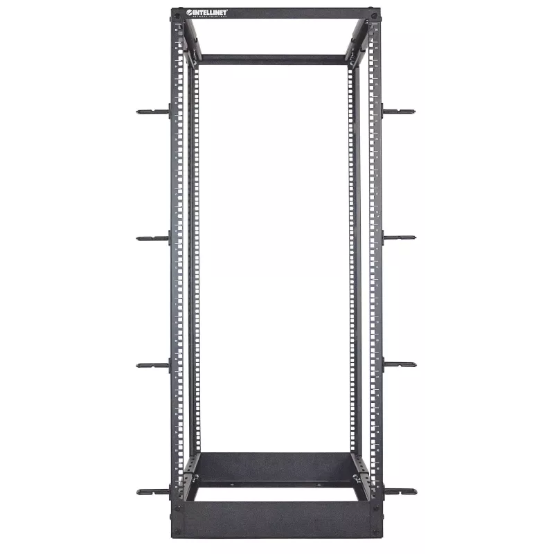 Intellinet 19 colių tinklo stovas – atviras rėmas (4 stulpeliai), 26U, juodas, plokščios pakuotės, maks. 360 kg