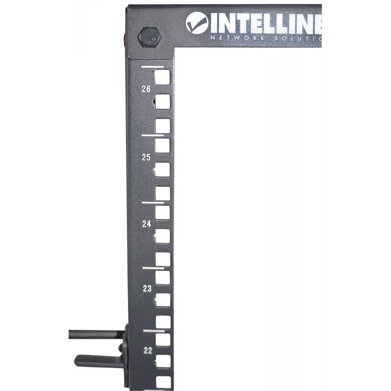 Intellinet 19 colių tinklo stovas – atviras rėmas (4 stulpeliai), 26U, juodas, plokščios pakuotės, maks. 360 kg