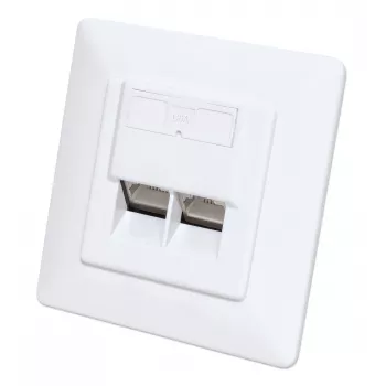 Intellinet 2 prievadų Cat6a 10G ekranuota RJ45 sieninė plokštė su dangteliu, STP, Signal White RAL9003