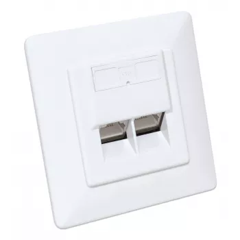Intellinet 2 prievadų Cat6a 10G ekranuota RJ45 sieninė plokštė su dangteliu, STP, Signal White RAL9003