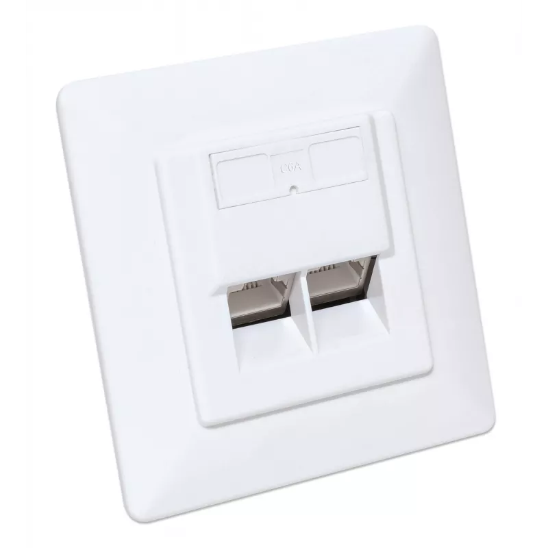 Intellinet 2 prievadų Cat6a 10G ekranuota RJ45 sieninė plokštė su dangteliu, STP, Signal White RAL9003