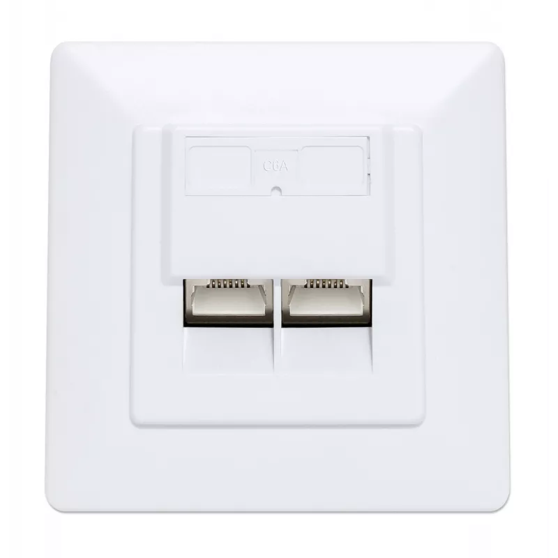 Intellinet 2 prievadų Cat6a 10G ekranuota RJ45 sieninė plokštė su dangteliu, STP, Signal White RAL9003
