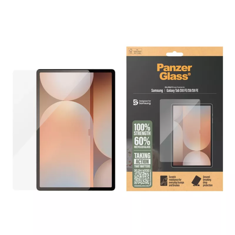 Apsauginis stiklas PanzerGlass Samsung Galaxy Tab S9 / S9 FE / S10 FE — grūdintas stiklas, PET, silikonas, permatomas, Ultra‑Wide Fit