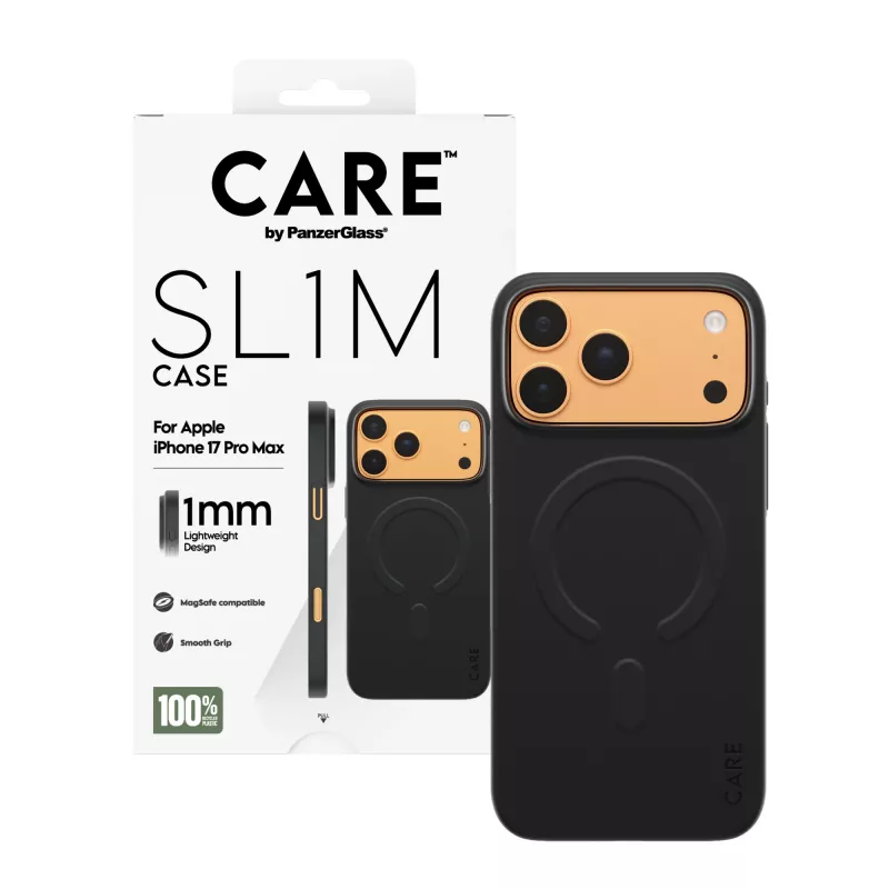 Dangtelis telefonui PanzerGlass CARE™ SL1M Case Black su MagSafe, skirtas iPhone 17 Pro Max