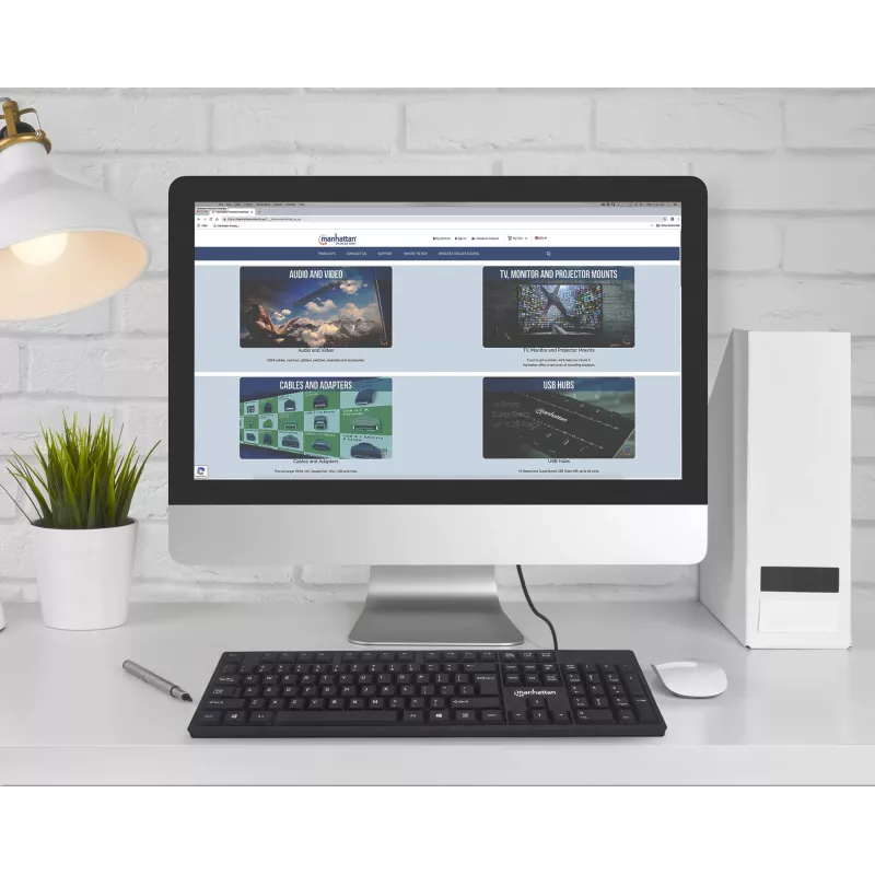 Manhattan laidinė klaviatūra USB, juoda, pilno dydžio klavišai, 1,5 m laidas, USB-A jungtis, Plug and Play, trejų metų garantija