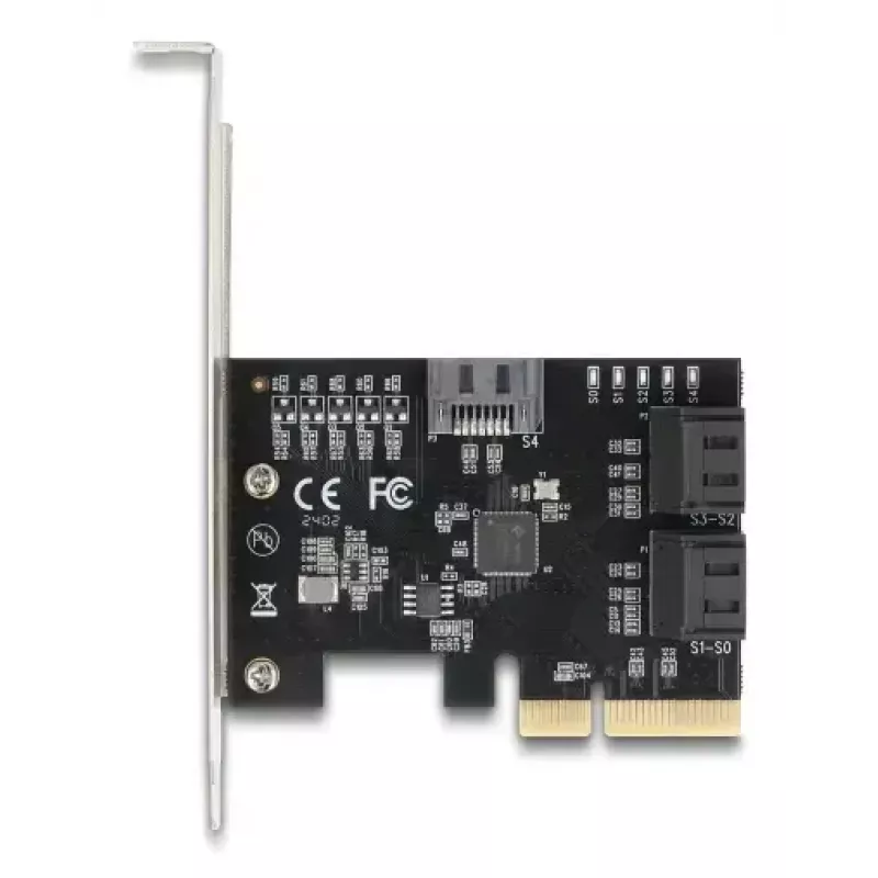 Vidinė SATA adapterio kortelė DELOCK 90890 – PCIe į 5× SATA (JMicron JMB585), mažo profilio, juoda