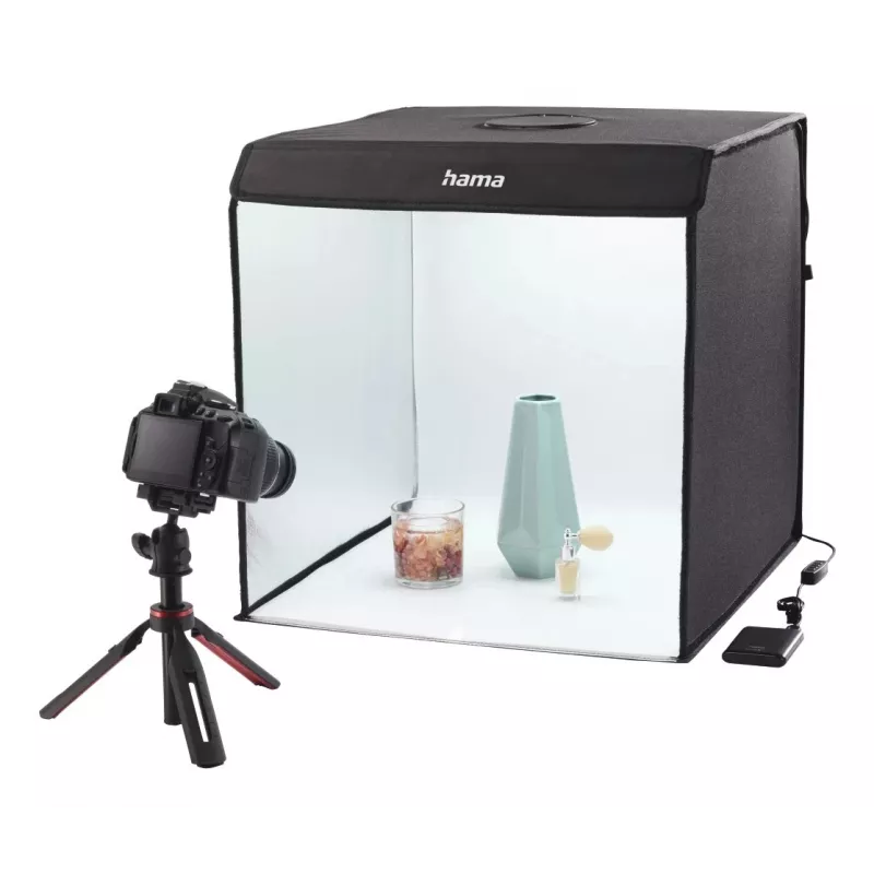 Mini foto studija HAMA sulankstoma dėžė su LED žiedine šviesa 50×50 cm, modelis 00004664