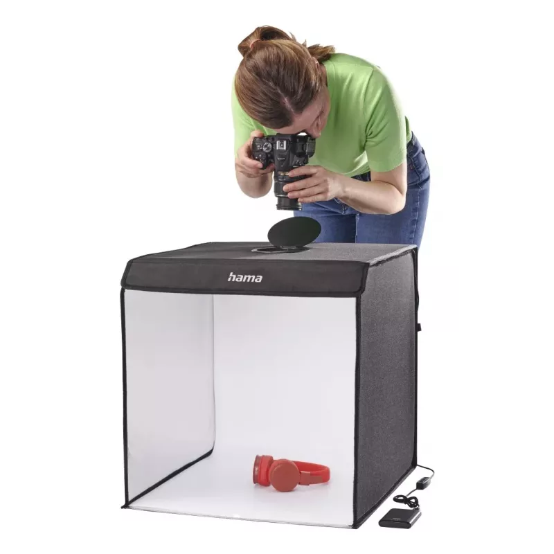 Mini foto studija HAMA sulankstoma dėžė su LED žiedine šviesa 50×50 cm, modelis 00004664
