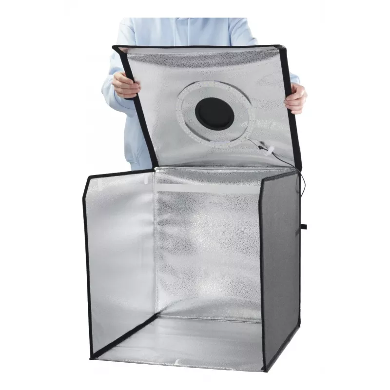 Mini foto studija HAMA sulankstoma dėžė su LED žiedine šviesa 50×50 cm, modelis 00004664